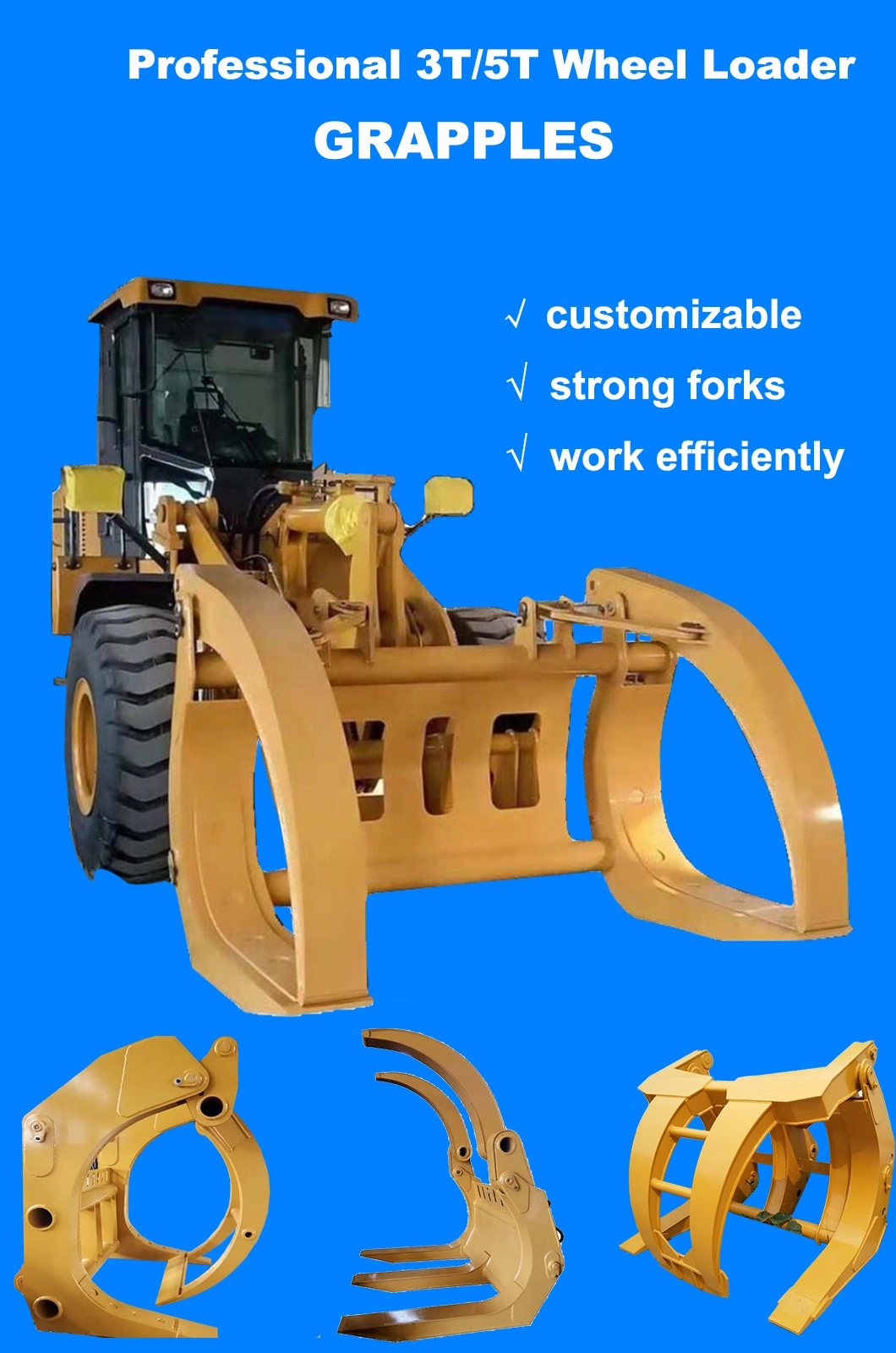 5 Ton Wheel Loader Wood Grapple Attachment for Sale