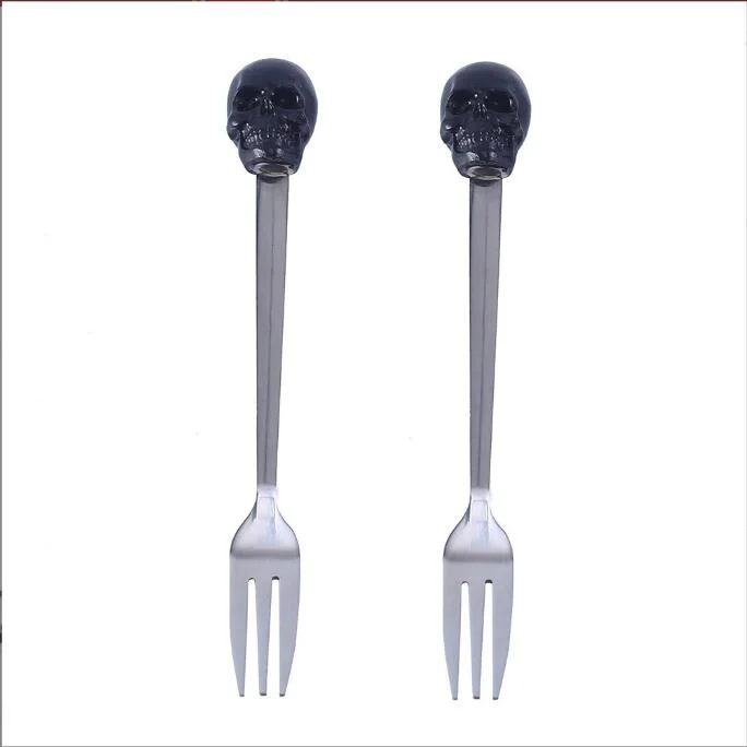 Black Skull Fruit Fork Set 304 Stainless Steel Western Salad Fork Tableware