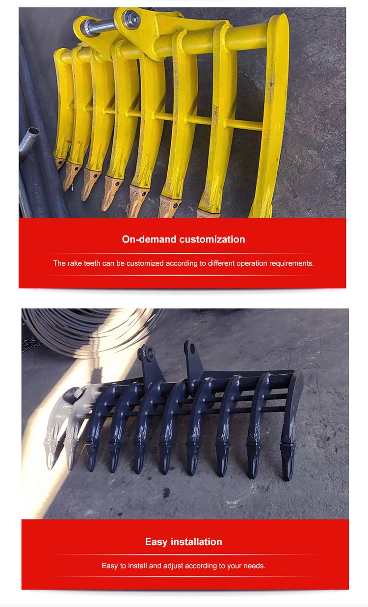 Gainjoys Excavator Attachment Rake Excavator Rod Rake Excavator Rake for Sale